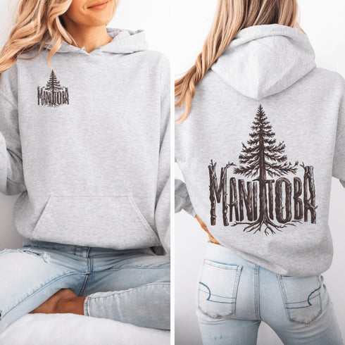 Show your love for Manitoba’s natural beauty with this cozy and stylish hoodie featuring “Manitoba” in a beautifully crafted tree branch font.
